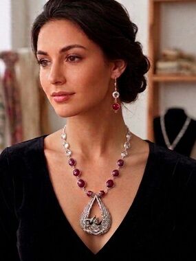 Artisan Faceted Ruby & Glass 3 piece Necklace Set